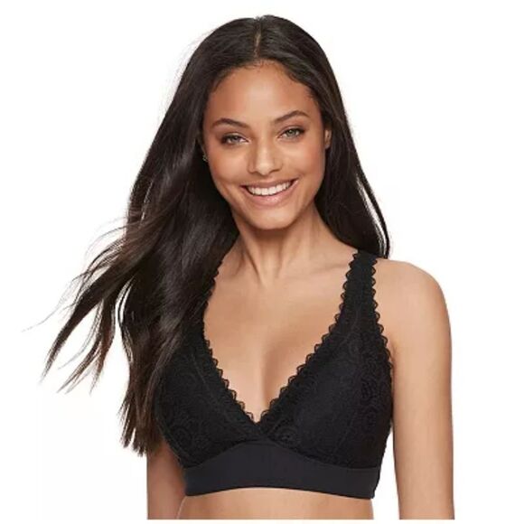 Juniors' SO Convertible Lace Bralette Wire Free Lined Removable Cup Black Size L - Picture 1 of 9
